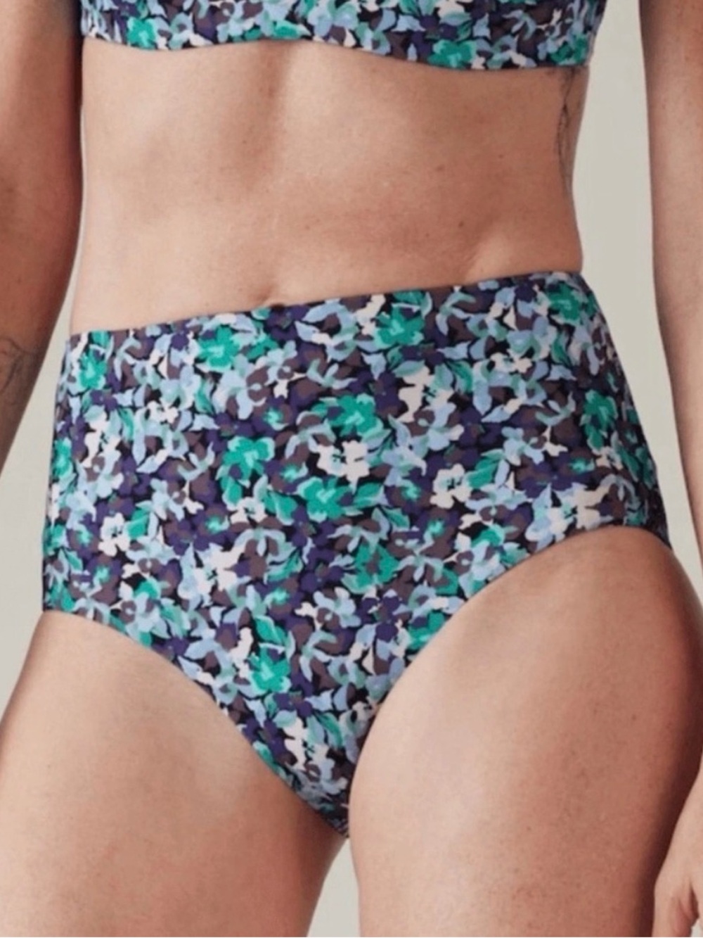 NWT Athleta High Waist Bikini Bottom Elysian Floral Green Size Small